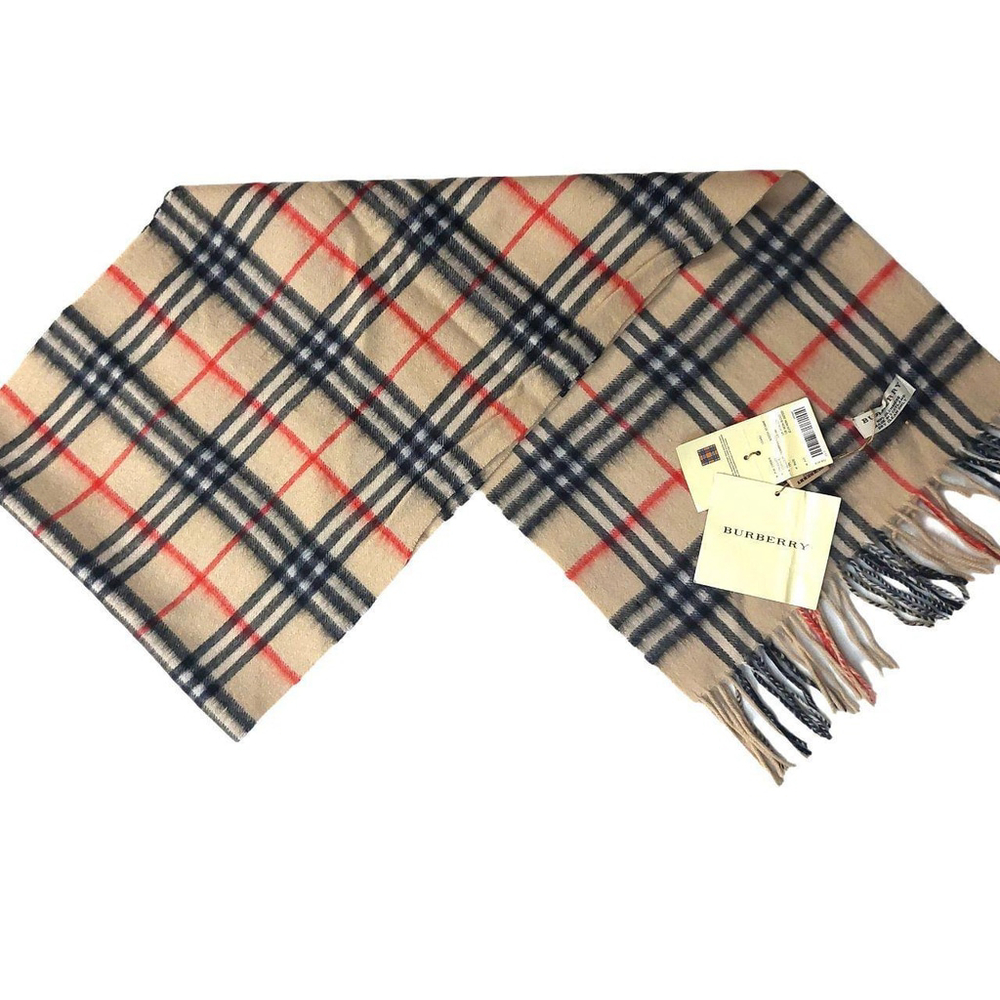 Burberry Multi-Color Tan Black Red 100% Cashmere Scarf Scarves